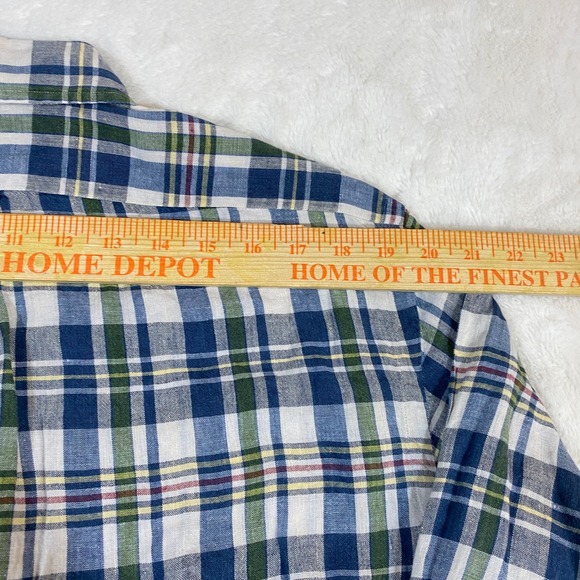 Vintage Ralph Lauren Linen Plaid Mens XL Custom Fit Button Down Shirt Preppy - Picture 8 of 9